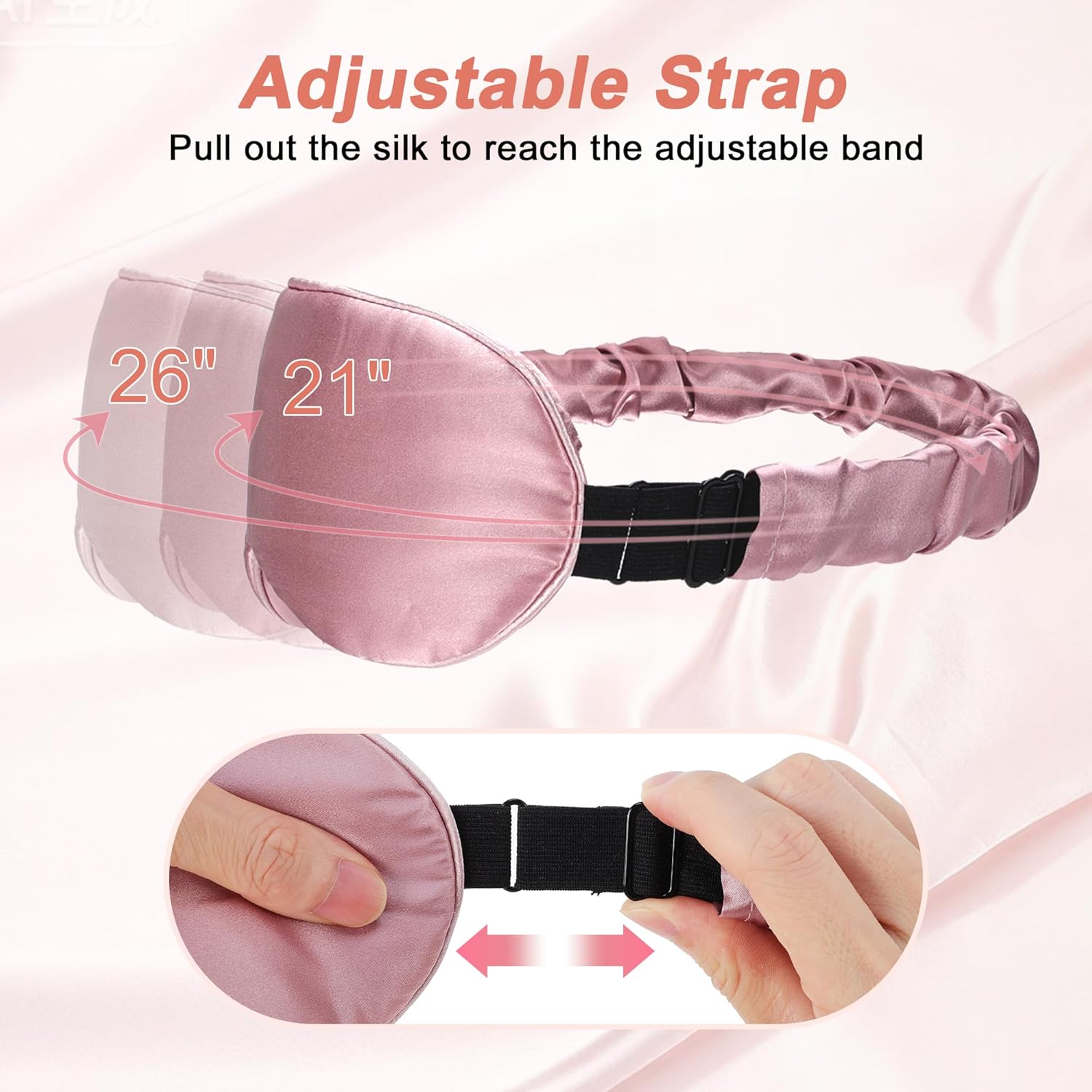 VOCOSTE 22 Momme Pure Silk Sleep Mask with Travel Pouch, 3D Contour Adjustable Blindfold for Side Sleepers, Eye Mask Locks Light for Sleeping, Bean Pink - Image 5