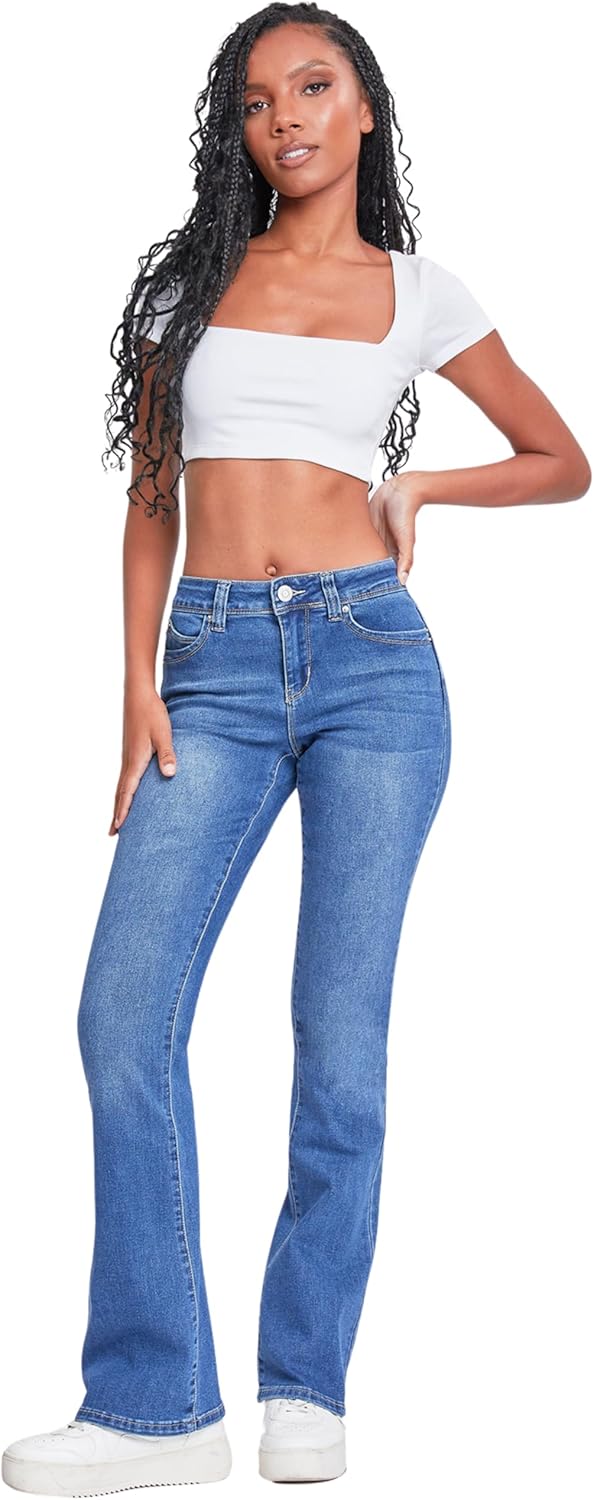 YMI Womens YMI Jeans Women’s Sustainable Wannabettabutt Mid Rise Bootcut Jeans, P170937 - Image 4