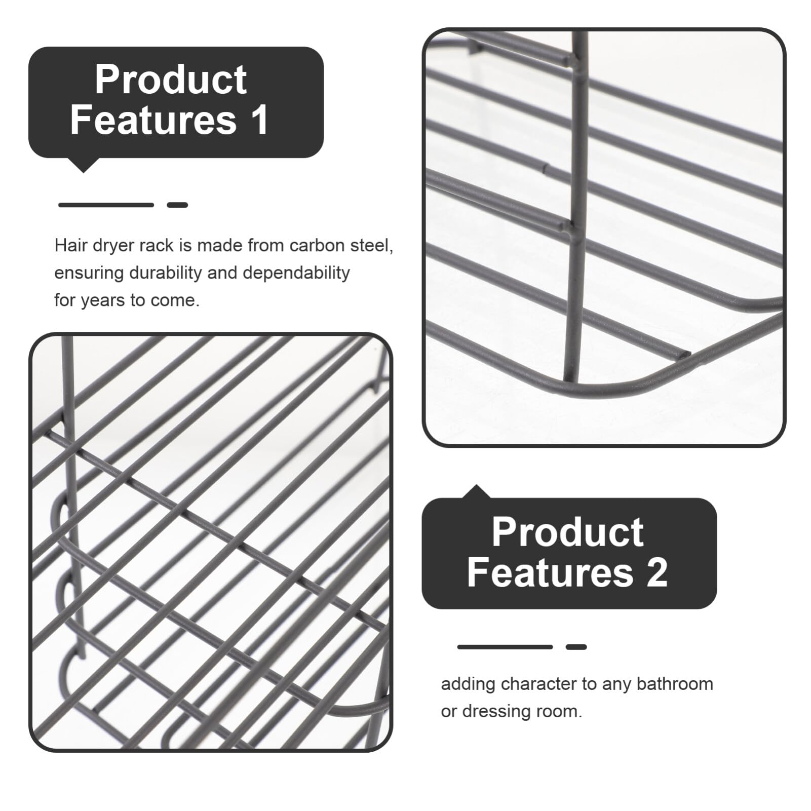 SOLUSTRE Supporto Per Asciugacapelli Da Muro Organizer Per Strumenti Per Mensola Salvaspazio Per Bagno Design Moderno e Robusto Facile Installazione e Sicurezza Per Phon e Accessori