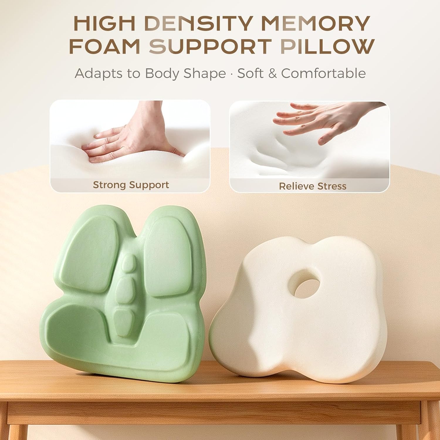 Coverado Lumbar Support Pillow and Seat Cushions for Office Chairs, Memory Foam Orthopedic Coccyx Cushion for Tailbone Pain Cushion Pillow & Back Pain Pressure Relief Seat Cushion Coffee&Beige