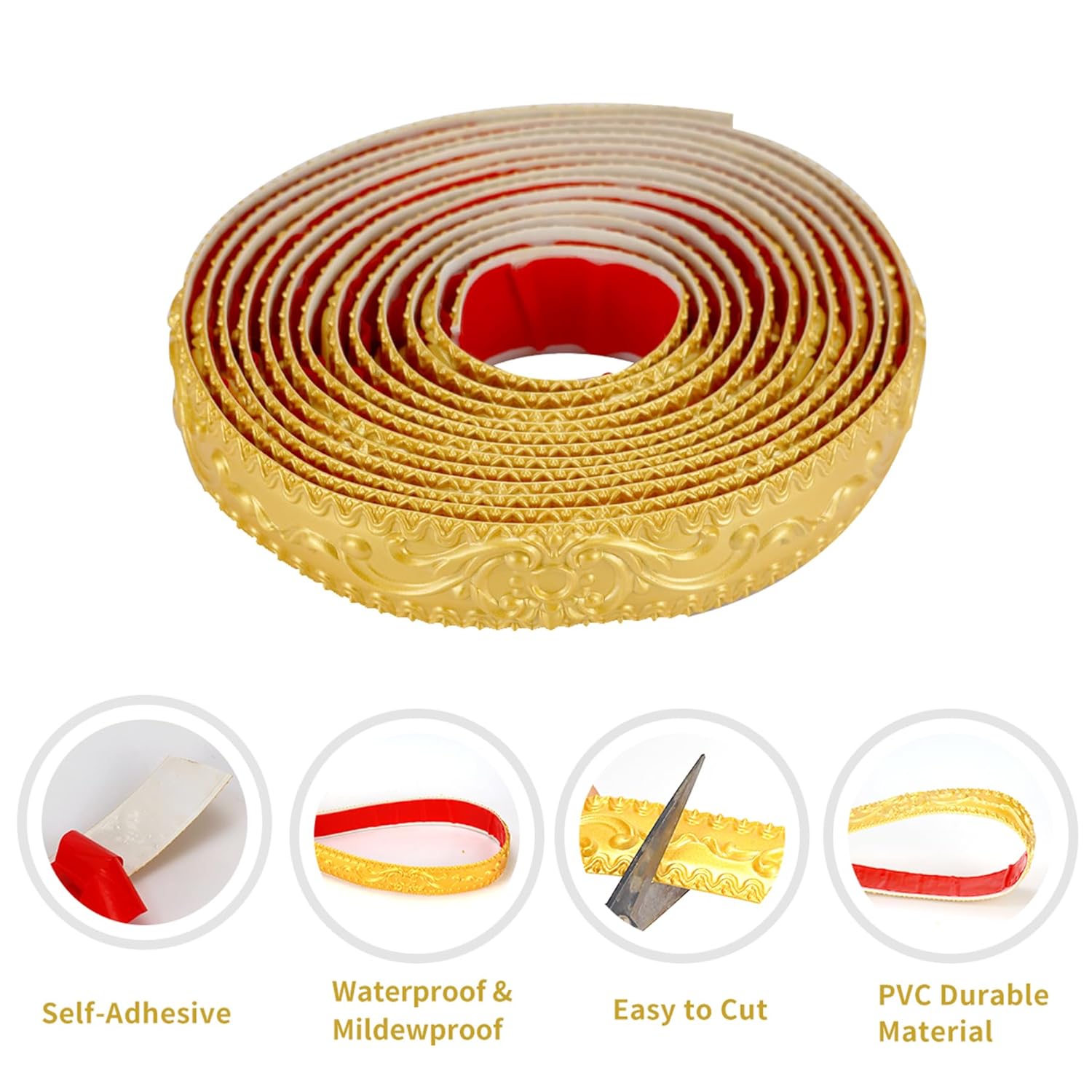 Flexible Molding Trim Wall Trim, 16.4 Feet Self Adhesive Peel and Stick Molding Ceiling Molding, Cabinet Border, Mirror Frame Trim Wall Trim for Home Decor Wall Molding & Trim (Gold)