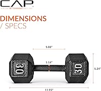 Vista 175 de CAP Barbell Mancuerna hexagonal de hierro fundido Múltiples opciones Negro