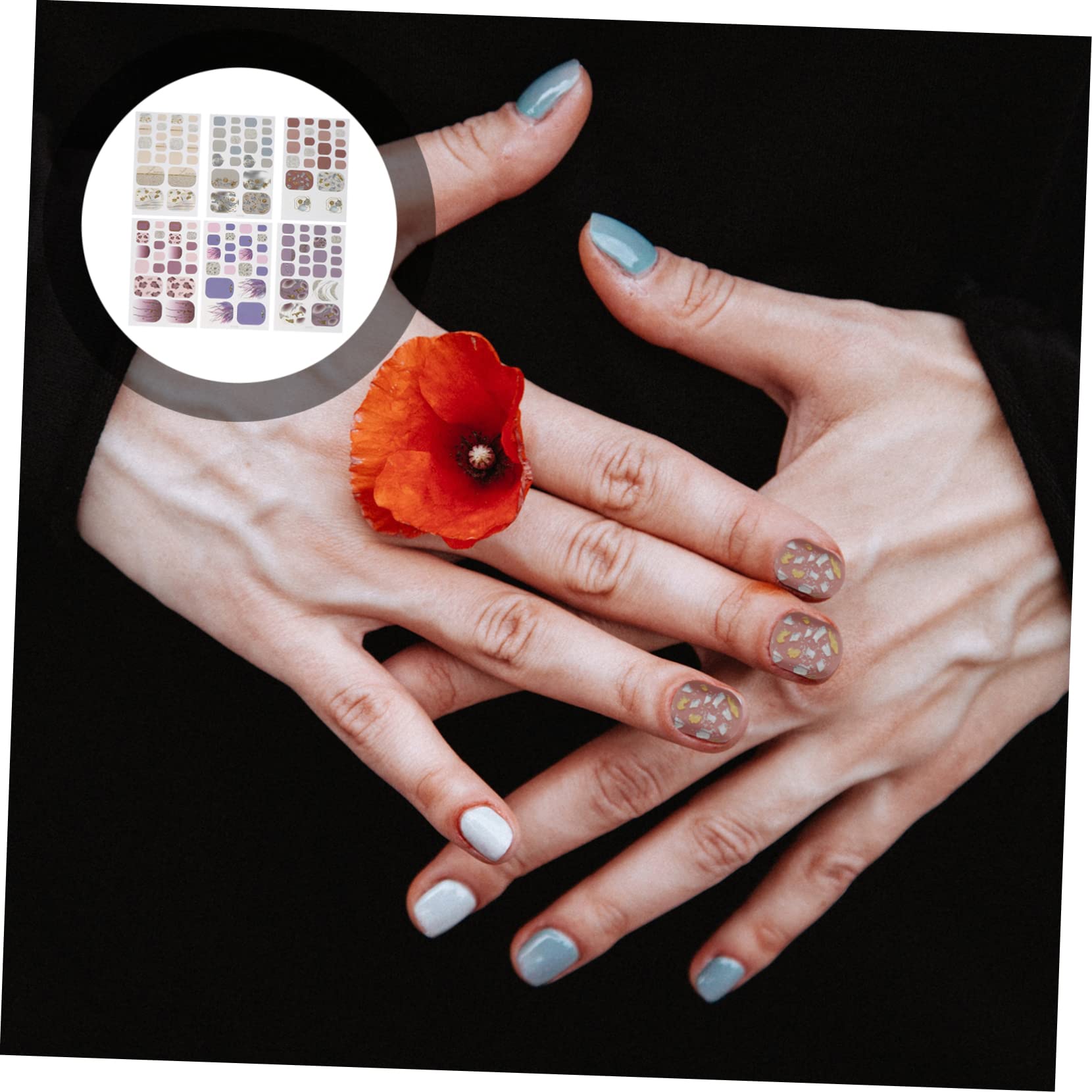 PACKOVE 5 Set Adesivi Per Unghie Autoadesivi Con Decorazioni Creative Per Manicure Adatti Per Eventi E Rimuovibili E Facili Applicare 6 Fogli*5