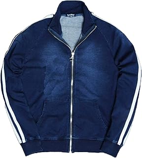 [slow&easy] 肩ライン 2本ジャージ カットデニム トラックジャケット メンズ ジップパーカー 伸縮性 チャック付き 《カジュアルファッション スポーティーファッション 西海岸》