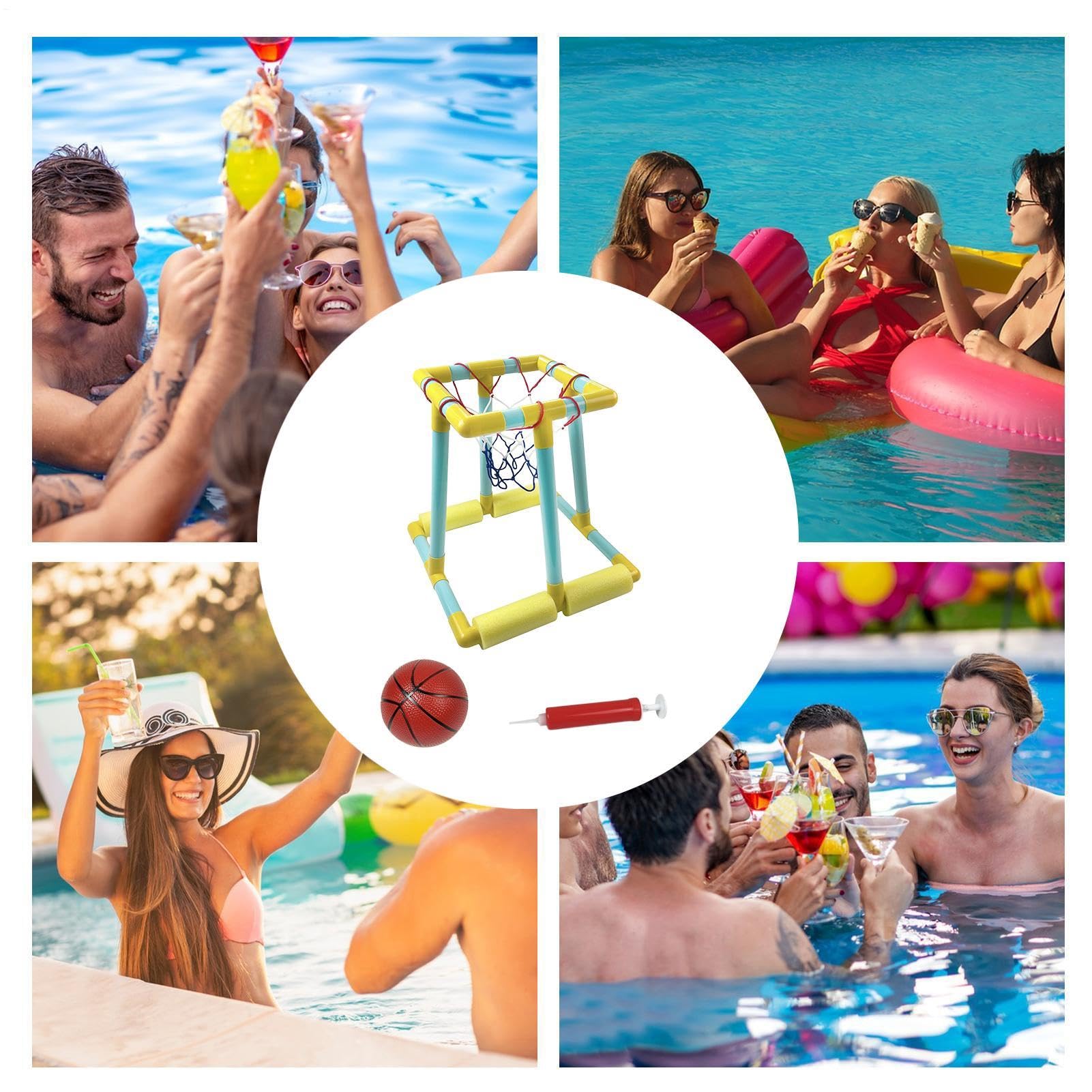 Pool-Basketballkorb, schwimmendes Pool-Spielzeug mit Basketball und Pumpe, Sommer-Freibad-Spiele für Kinder und Erwachsene, Familien-Party-Spiele, Spielzeug