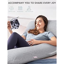 AngQi Pregnancy Pillows, U Shaped Pregnancy Body Pillow for Sleeping, 55 inch Maternity Pillow for Pregnant Women with Cooling Jersey Cover, Grey