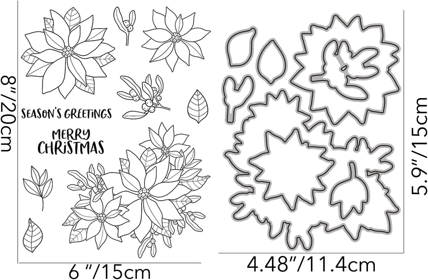 Briartw Christmas Flower Clear Stamps and Cutting Dies Set for Card Making,DIY Scrapbook,Cards and Invitations,Create Poinsettia Flower Xmas Cards Festive Greetings,Embossing Decoration Metal Stencil