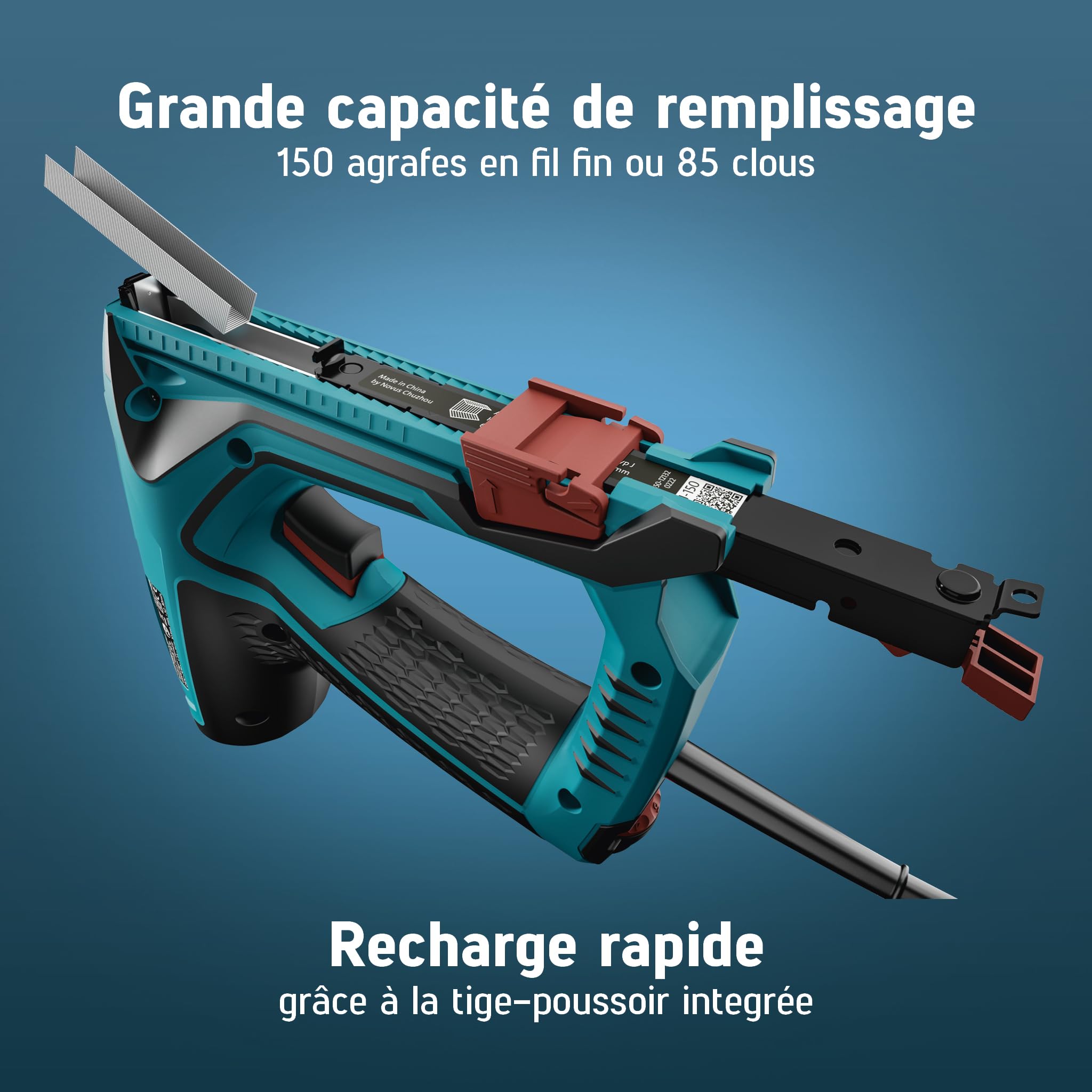 NOVUS TOOLS Agrafeuse électrique J-150 Kit avec 1800 agrafes | Agrafeuse et cloueuse pour agrafes en fil fin 6-14 mm et clous 16 mm │ Avec réglage électrique de la puissance de frappe
