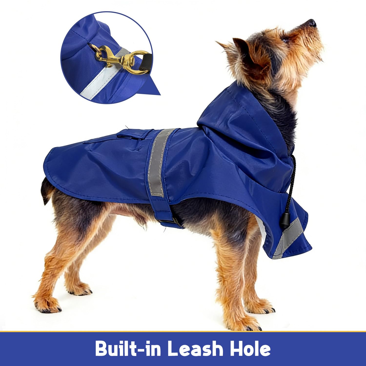 Guiding Star Manteau de Pluie pour Chien de Petite, Moyenne et Grande Taille - Imperméable avec Capuche - Veste de Pluie avec Bande réfléchissante - Bleu, Taille XL