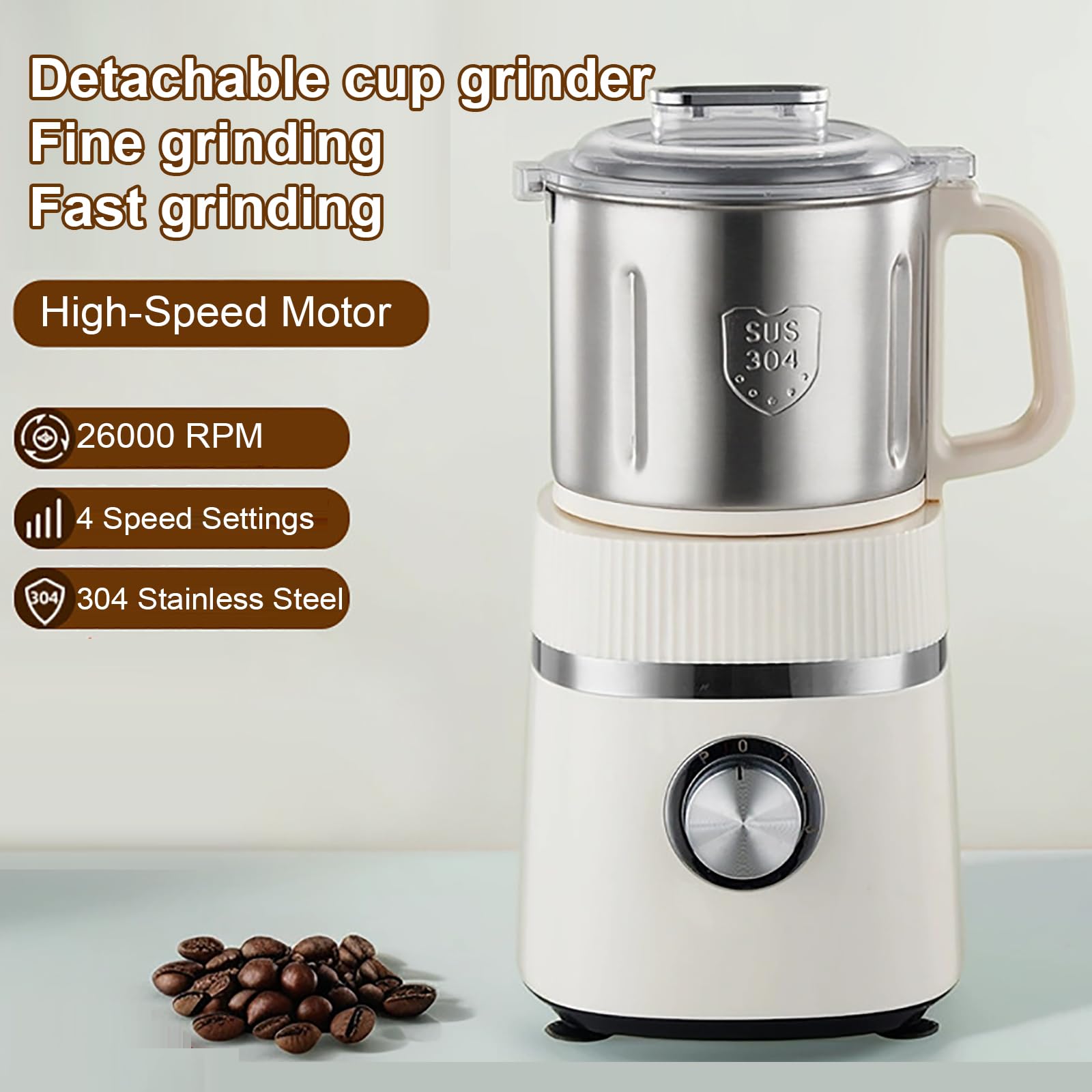 Premium Electric Spice and Grain Grinder 26000 RPM Miska ze stali nierdzewnej Regulowana grubożność Szybkie frezowanie orzechów kawy Zioła łatwe do czyszczenia kompaktowa konstrukcja