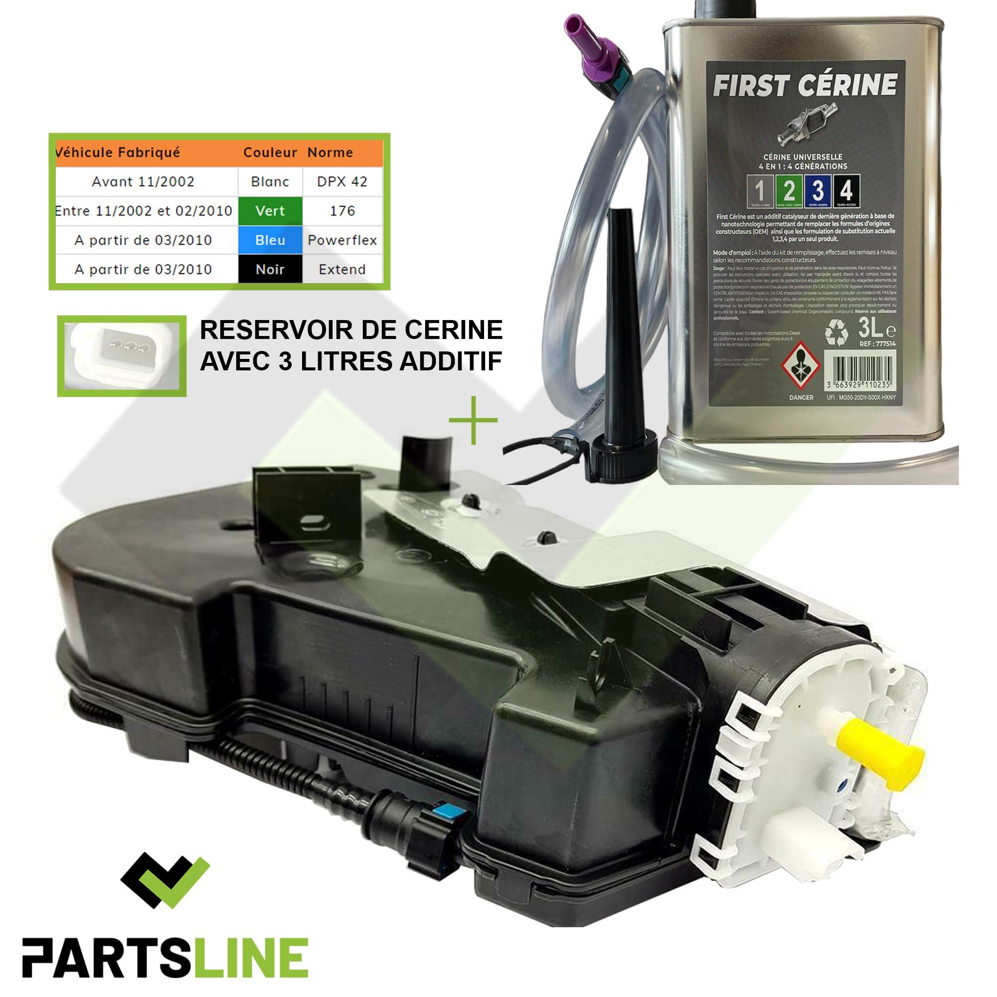 Réservoir avec Bidon de Cérine Additif FAP compatible avec C4 II DS4 3008 308 I 308 SW I RCZ 1.6 2.0 BlueHDi HDi - 9671981380 1500PH 1500PY