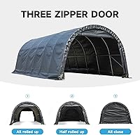 Vista 3 de MELLCOM Cochera resistente de 12 x 24 pies, garaje portátil con marco de metal de acero y techo de estilo redondo, toldo antinieve, refugio