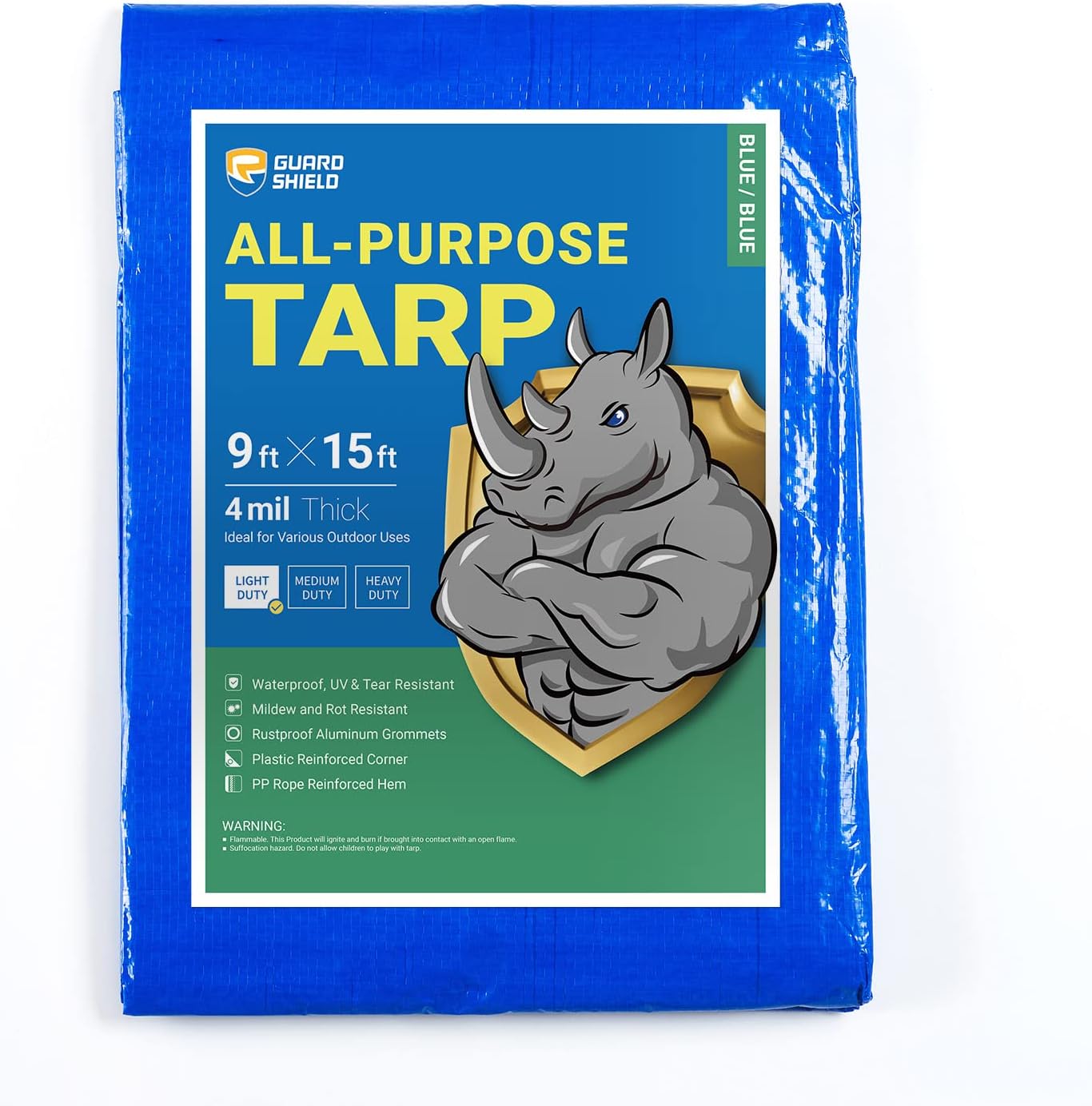 GUARD SHIELD Blue Tarp Waterproof Multi Purpose Outdoor Poly Tarp Cover 9x15 Feet