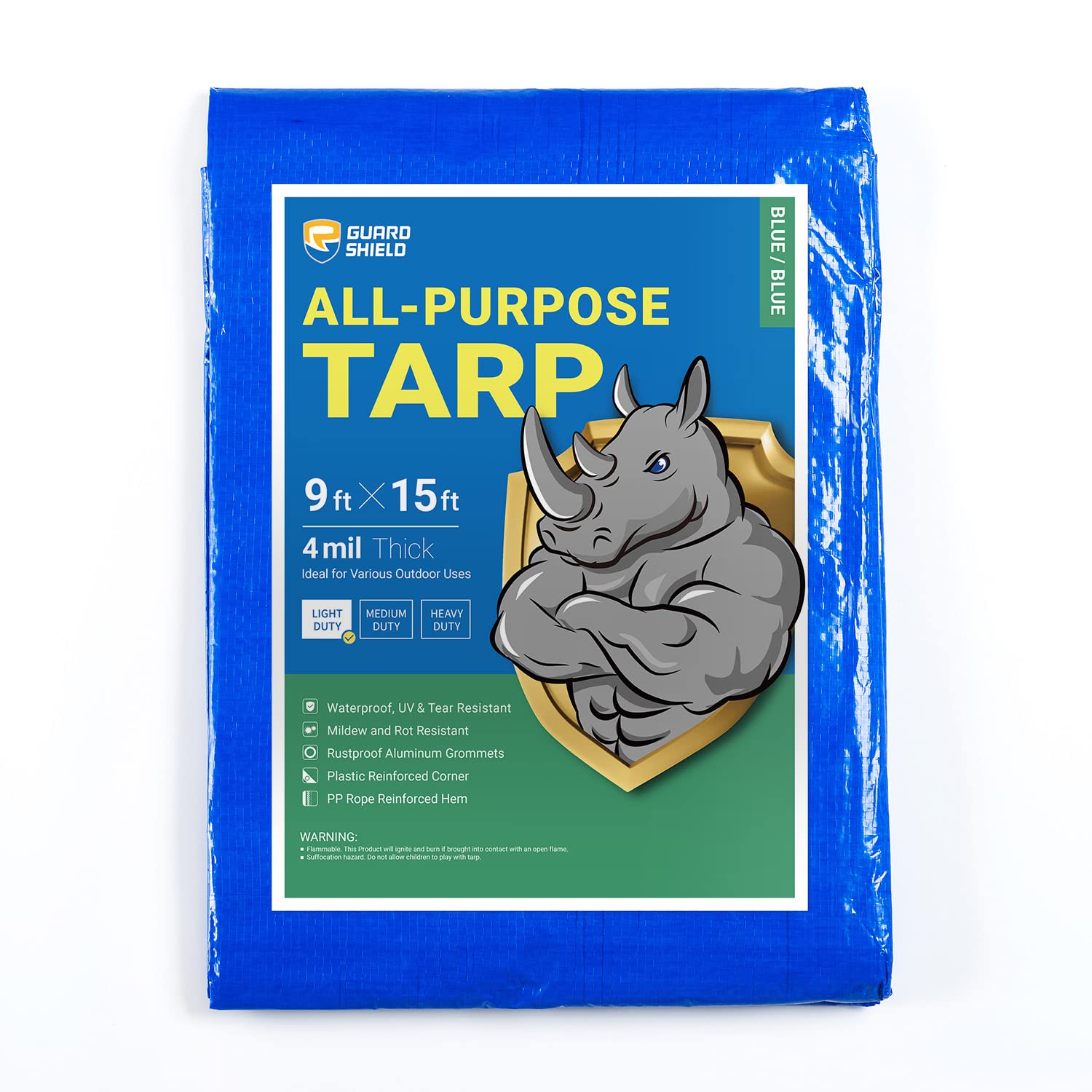 GUARD SHIELD Blue Tarp Waterproof Multi Purpose Outdoor Poly Tarp Cover 9x15 Feet Lightweight 4mil