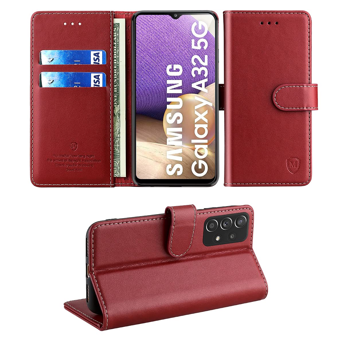 FMPC Leather Case For Samsung Galaxy A32(5G), Premium Leather Wallet Book Flip Folio Kickstand Cover with Card Slots und Magnetic Closure Compatible Samsung Galaxy A32(5G) Phone case -Red