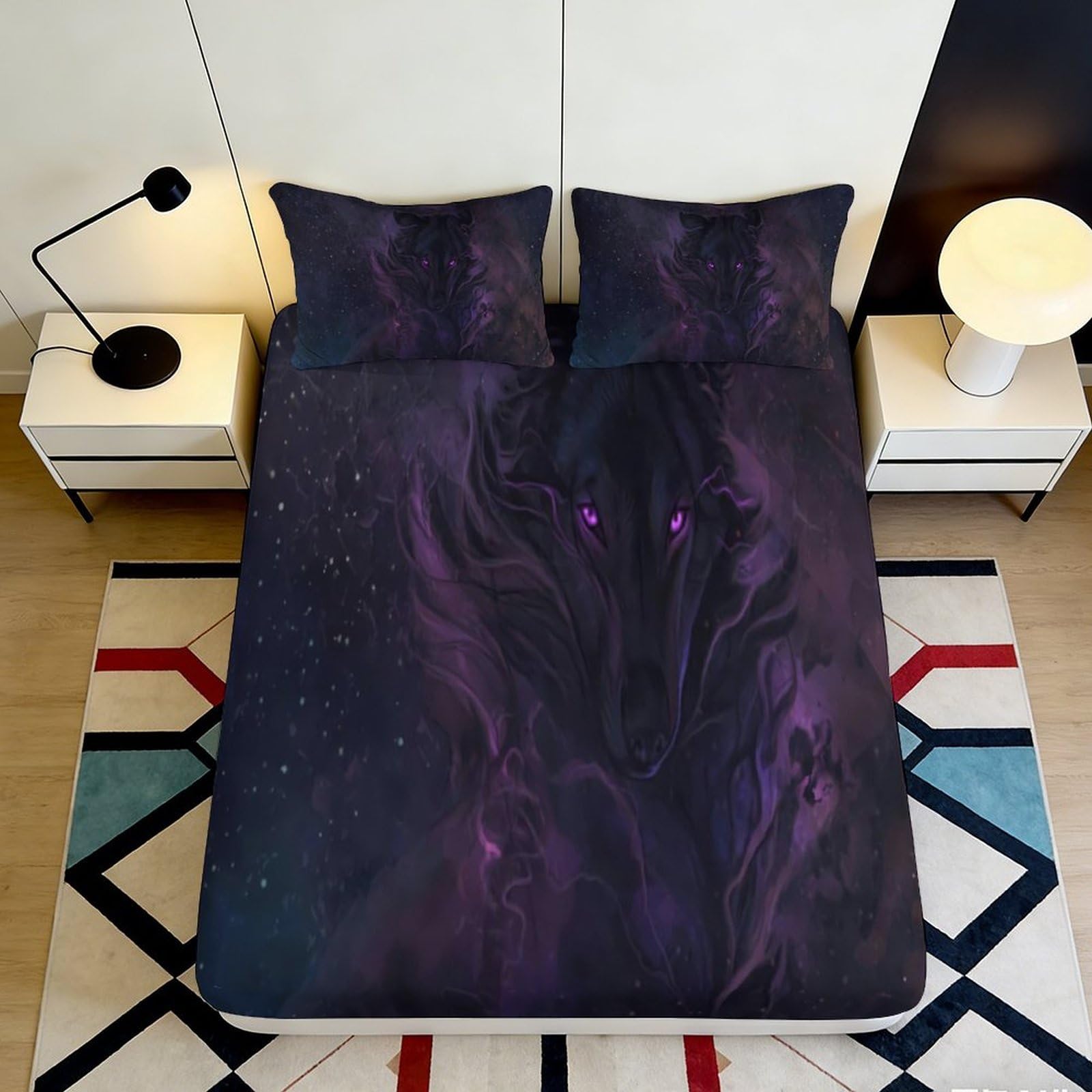 3D Printed Purple Galaxy Fitted Sheet Microfiber Mattress Cover, Starry Space Bed Cover for Bedroom, Dorm and Guest Room 90x200x25cm