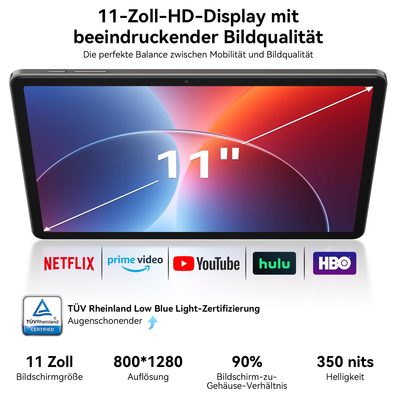 2026 Upgrade Android 16 Tablet 11 Zoll mit Gemini AI, 90Hz TÜV-Augenschutz & Widevine L1, 24GB RAM, 128GB ROM, 2TB erweiterbar, 5G WLAN, T7250 CPU, 8000mAh Akku, Gaming Tablet für Kinder & Erwachsene