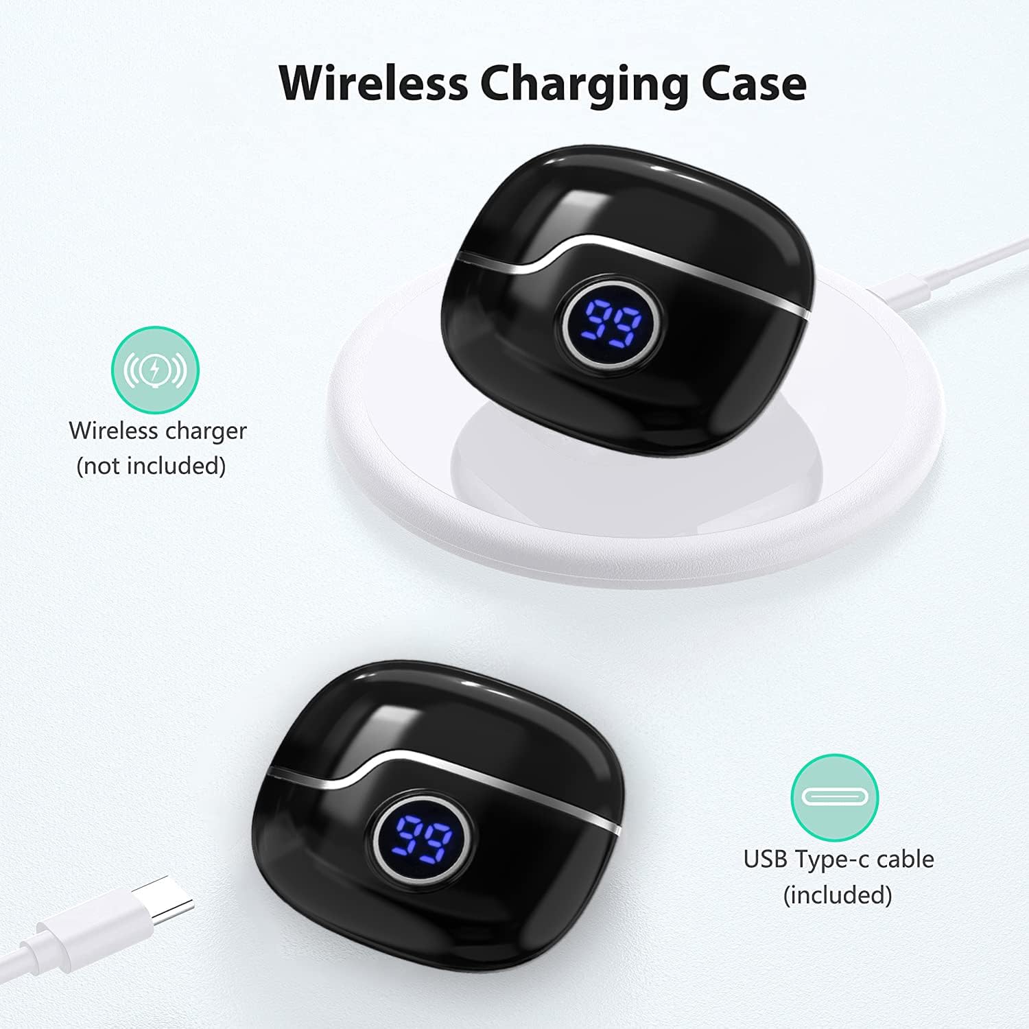 Meyodody Wireless Earbuds,Bluetooth 5.3 Headphones with Wireless Charging & Power Display,IPX5 Waterproof Airpods with Mic,Ear Buds for iPhone Android