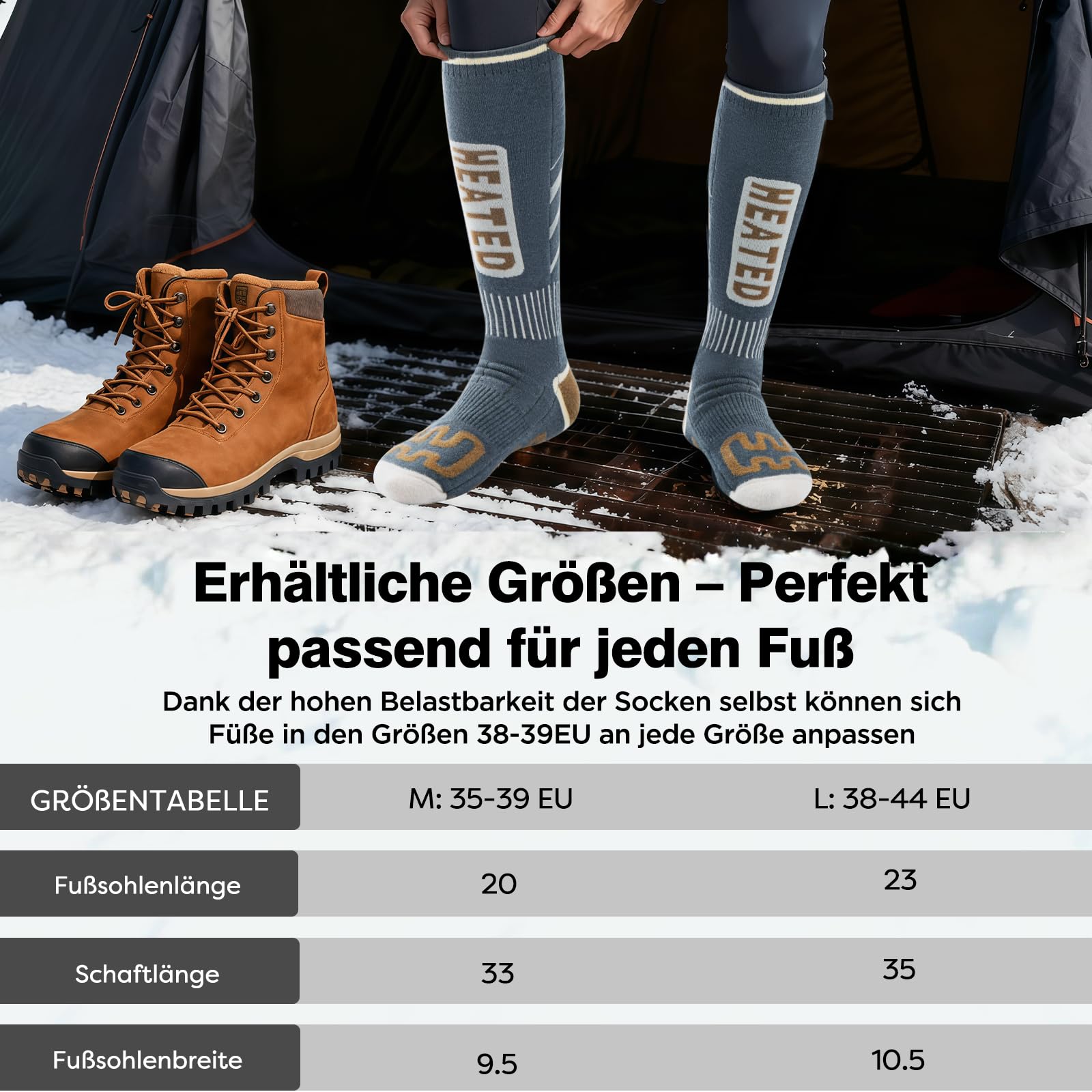 Beheizbare Socken Damen Herren, 5 V 6000 mAh APP-Steuerung Heizsocken, 2025 neues Upgrade +30% Heizfläche, geeignet zum Skifahren, Outdoor, Camping, Wandern und Motorradfahren
