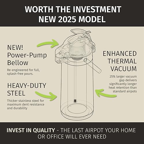 Miniatura 60 de Jarra térmica para café Airpot de 74 oz, mantiene el café caliente durante 12 horas y frío durante 24 horas, termo de café de acero inoxidable