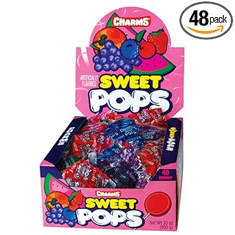 Charms Sweet Pops Lollipops - Individually Wrapped Candy Suckers - Peanut Free, Gluten Free - Bulk Treat for Kids and Adults – 48 Count (Pack of 1)