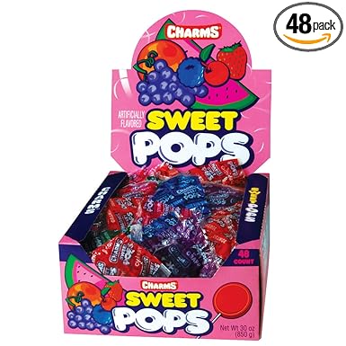 Charms Sweet Pops Lollipops - Individually Wrapped Candy Suckers - Peanut Free, Gluten Free - Bulk Treat for Kids and Adults – 48 Count (Pack of 1)
