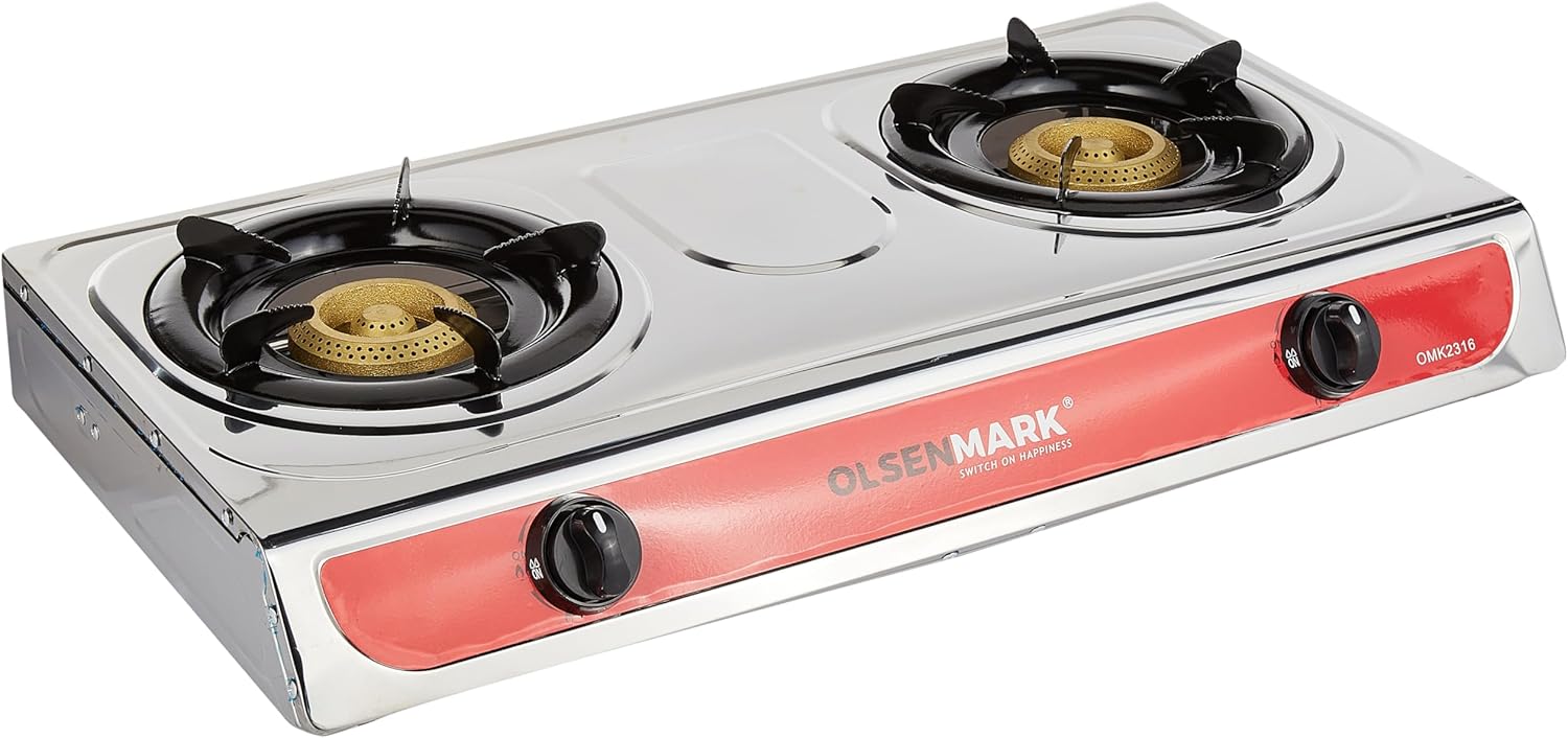 Olsenmark Stainless Steel Double Burner Gas Stove Auto Ignition