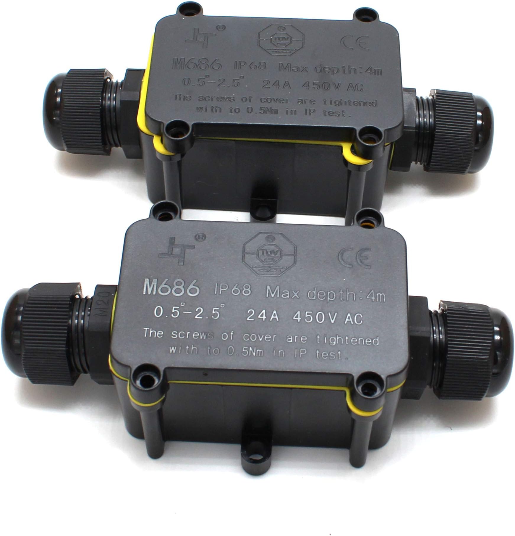 2pcs Waterproof Outdoor External 2 Way lP68 Electrical Junction Box Underground Cable Line Wires Power Cord Connector Protection