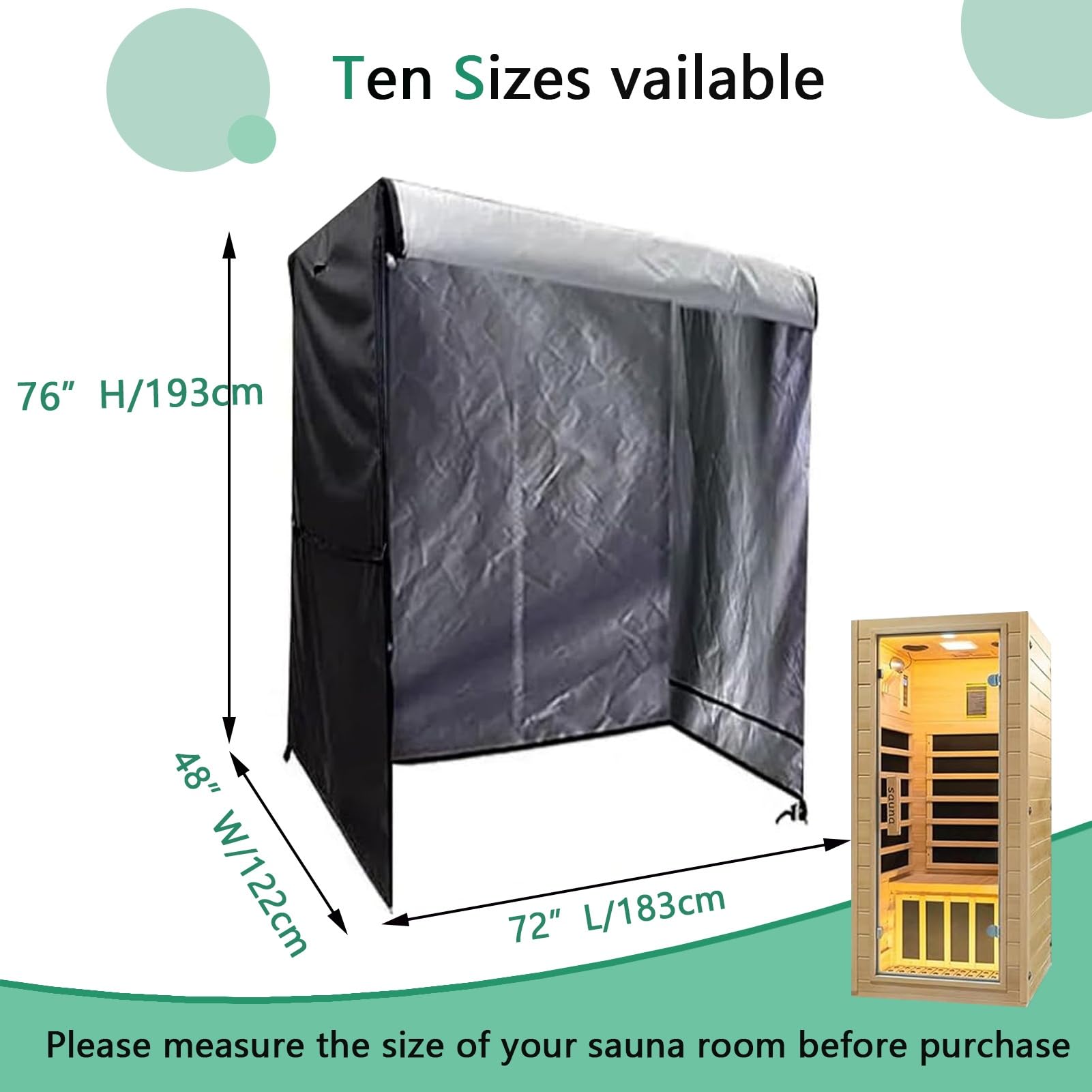 Tejido Oxford 420D Fundas para sauna de exterior, Funda antipolvo para saunas, Fundas de madera para sauna, Funda antipolvo para saunas de infrarrojos doméstica (183x122x193 cm,Negro)