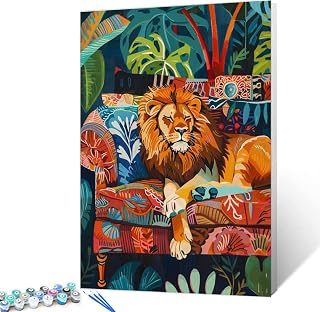 Wild Animal Lion Laying on Sofa DIY Paint by Numbers for Adults Childlike Innocence Charm Style Sleeping Lion DIY Oil Painting Acrylic Paint Art Pastel Painting Kit Canvas 16x20 Inch(without Frame )