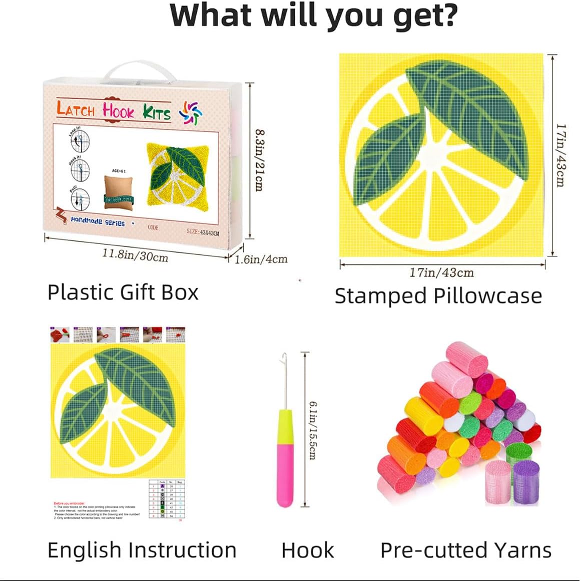 Latch Hook Pillow Kit for Adults with Fruit Lemon Pattern DIY Crochet Craft Kit Pillowcase Cushion for Home Decor 17x17inch-7