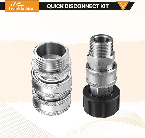 Miniatura 4 de Twinkle Star Juego de adaptadores para lavadora a presión, kit de desconexión rápida de acero inoxidable, M22 14 mm conexión rápida giratoria a
