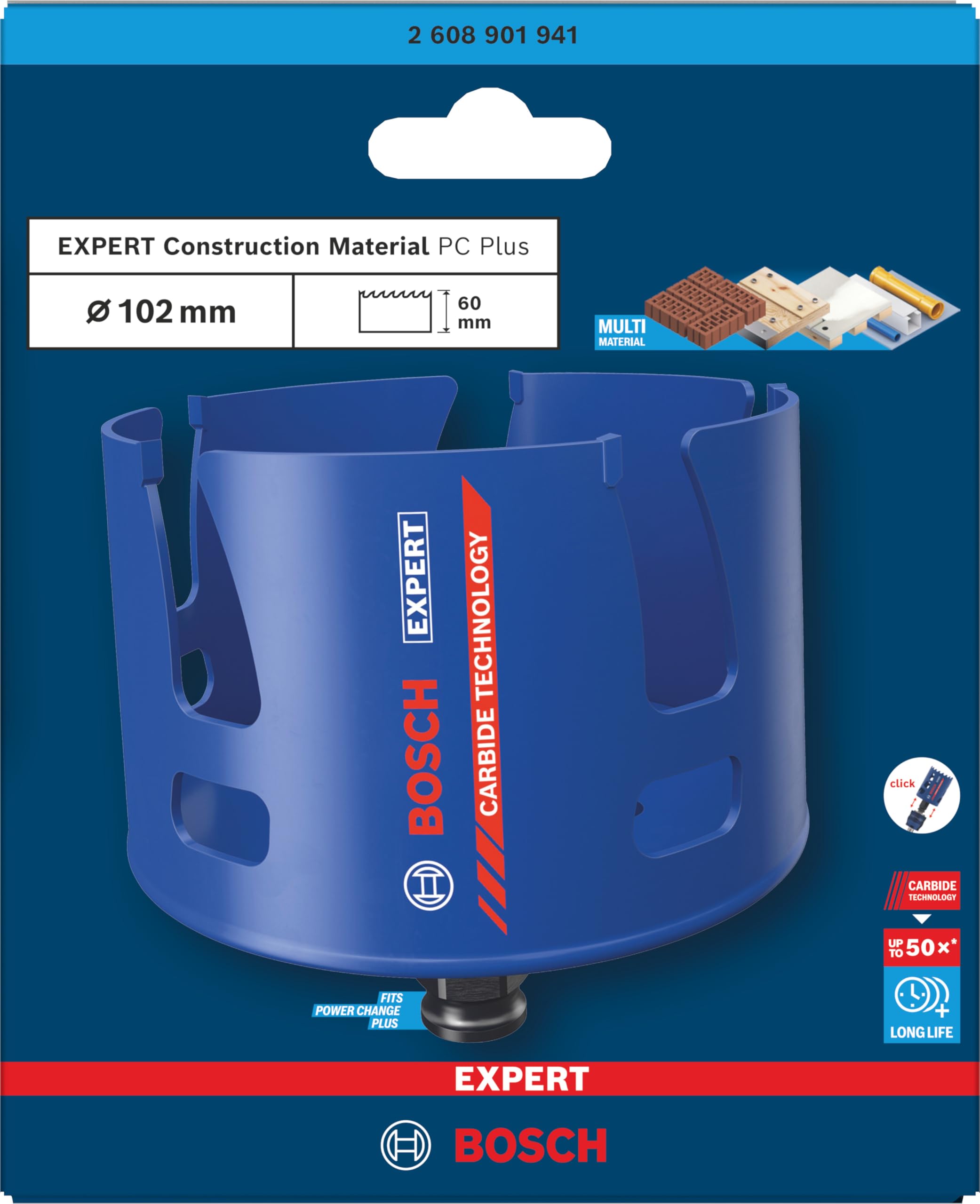 Bosch 1x Scie trépan EXPERT (pour Bois résineux, Panneau aggloméré, Ø 102 mm, Professional Accessoire Perceuses)