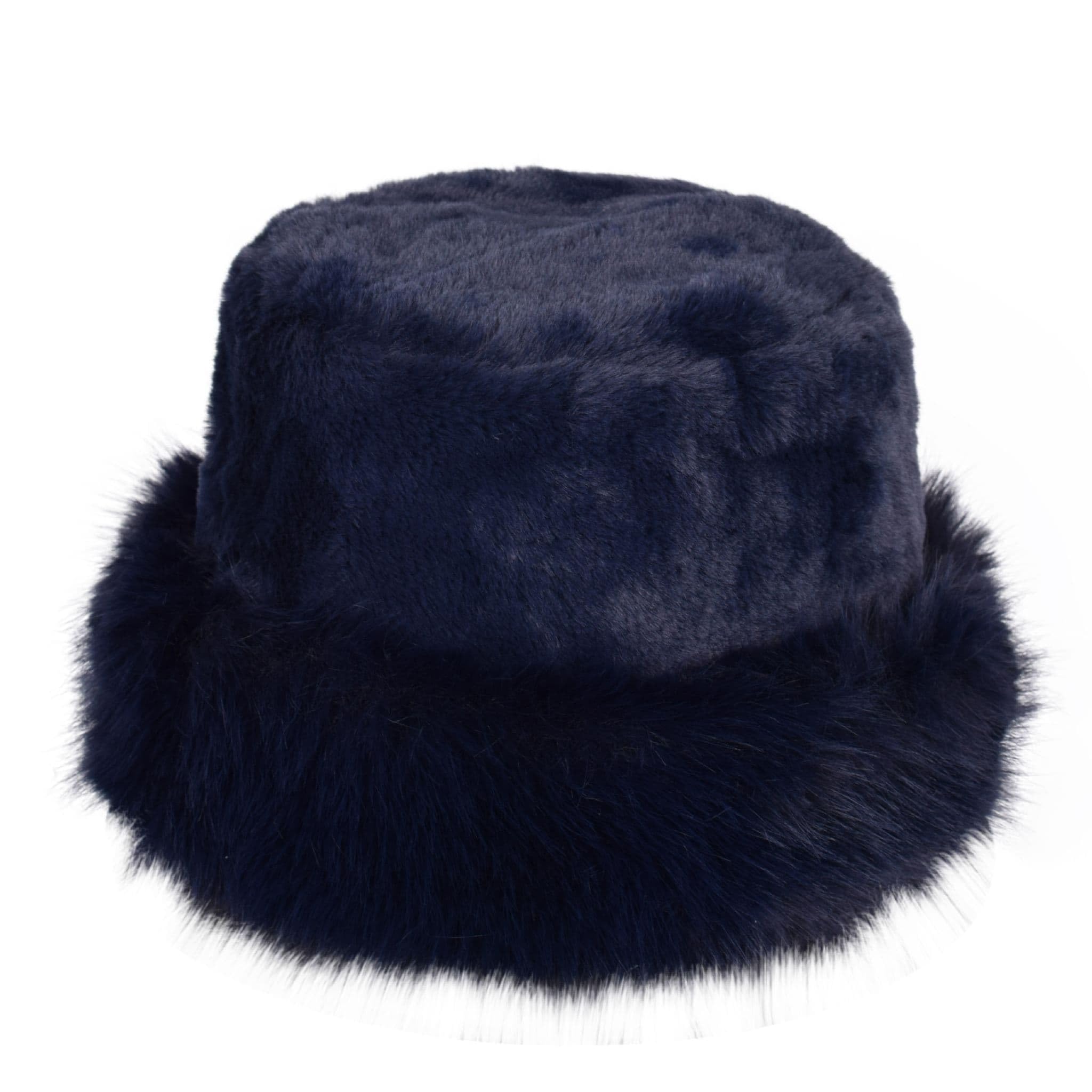 Mens Womens Winter Cold Weather Fluffy Fur Round Hat Cap Adults Everyday Wear Soft Faux Fur Furry Bucket Hat Accessory Navy