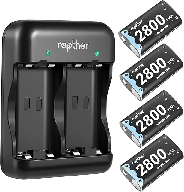 Rapthor Xbox One Controller Battery Pack Rechargeable 4x2800mAh Xbox Series X Controller Battery Charger Set, Quick Charge for Xbox One S/Xbox One X/Xbox One Elite/Xbox Series S/X Wireless Controller