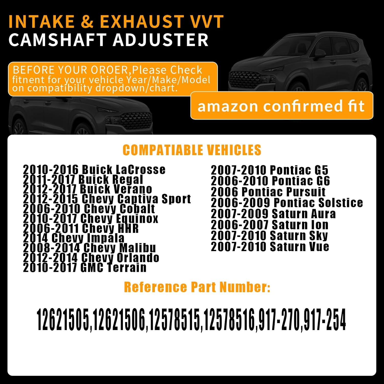 Intake & Exhaust Camshaft VVT Sprocket & Bolts Compatible with Buick Regal Chevy Cobalt Equinox Malibu HHR Pontiac G6 G5 2.0L 2.4L 2006-2017 Replaces12578515 12578516 12621505 12621506