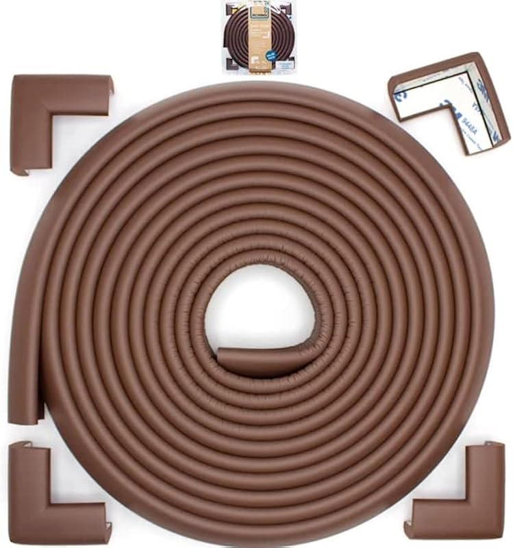 Roving Cove Protector de borde de esquina Slimfit a prueba de bebés (pequeño borde de 15 pies 4 esquinas), protector de parachoques de seguridad para muebles, espuma de goma NBR suave, adhesivo 3M, marrón café