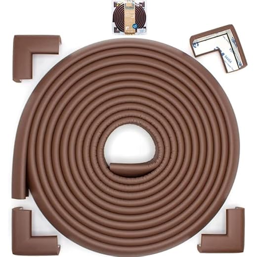 Roving Cove Slim-Fit Corner Edge Protector for Baby Proofing (Small 15ft Edge 4 Corners), Furniture Safety Corner Edge Bumper Guard, Soft NBR Rubber Foam, 3M Adhesive, Coffee Brown