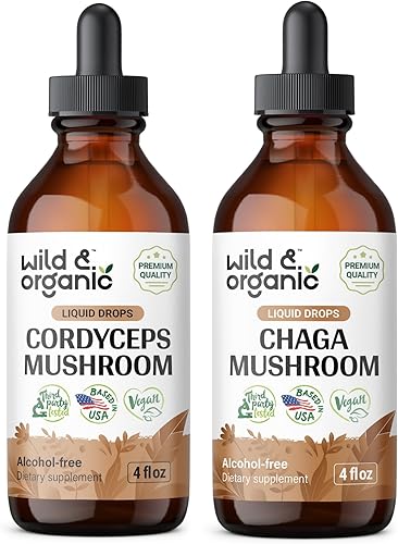 Wild & Organic Cordyceps Tintura de 4 onzas líquidas y tintura de hongos Chaga 4 fl oz