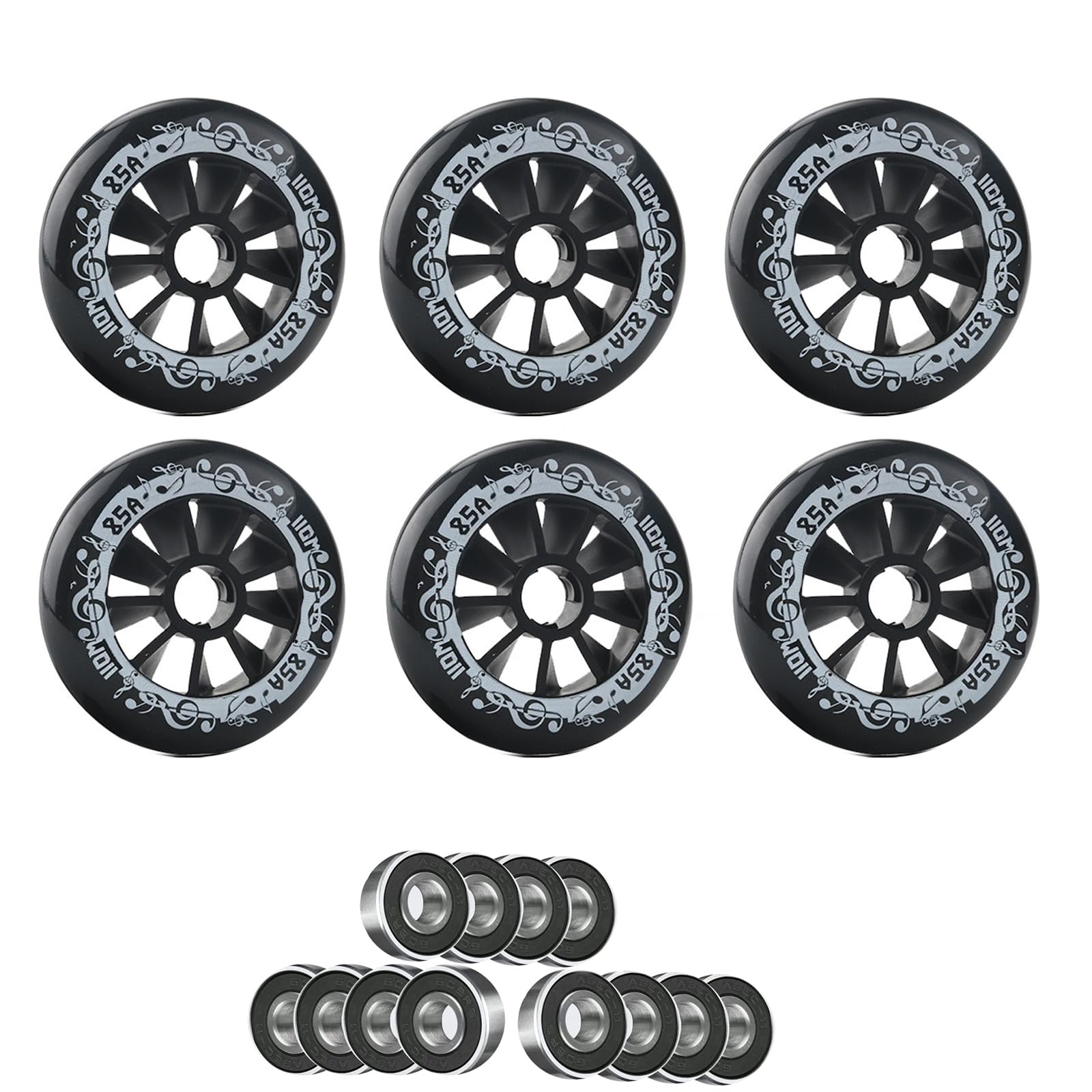 Genérico Ruedas para Patines En Línea Interior Exterior Paquete de 6 Ruedas para Patines En Línea de 90 mm 100 mm Y 110 mm de Repuesto con Rodamientos ABEC-9 Dureza 85A Mayor Velocidad