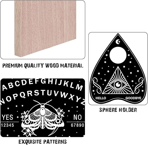Miniatura 10 de CREATCABIN Tabla de hablar de espíritu de madera negra con sol y estrellas rectangulares, péndulo de madera, tablero de adivinación con plancha para