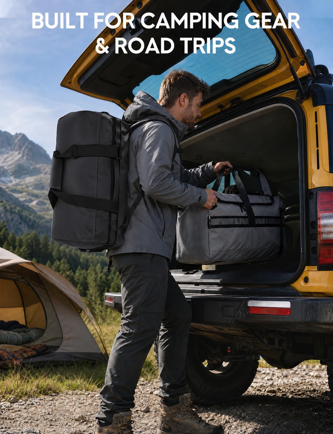 Haimont Mochila deportiva grande con correas para senderismo, viajes, fin de semana y entrenamiento, Negro -, 60L US, Bolsa de lona