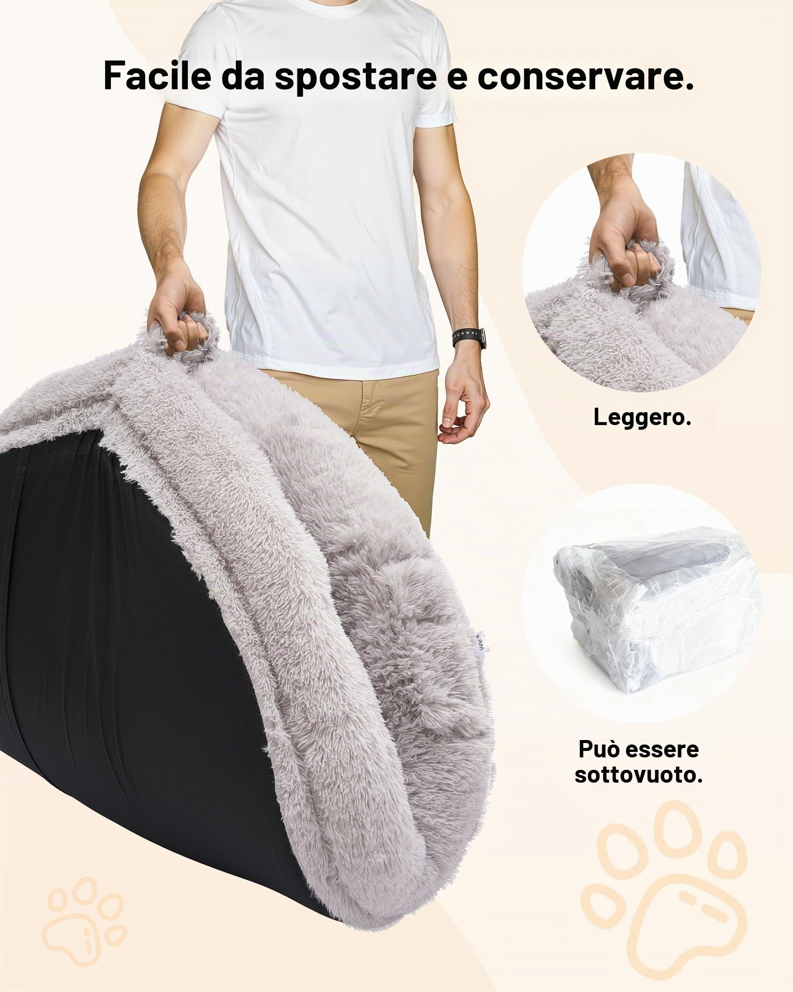 VEVOR Letto Stile Cane per Umani Amici Pelosi da 1710 x 1000 x 240 mm, Letto per Cani a Misura Umana, con Tasca Laterale, Maniglia e Cerniera, Fodera Rimovibile e Lavabile in Lavatrice, Pelo Alto