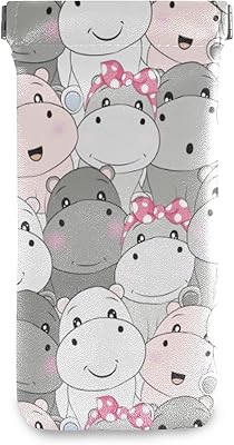 Squeeze Top Sunglasses Pouch Eyeglass Cases PU Leather Soft Anti-Scratch Eyeglass Holder (Cute Baby Hippo)