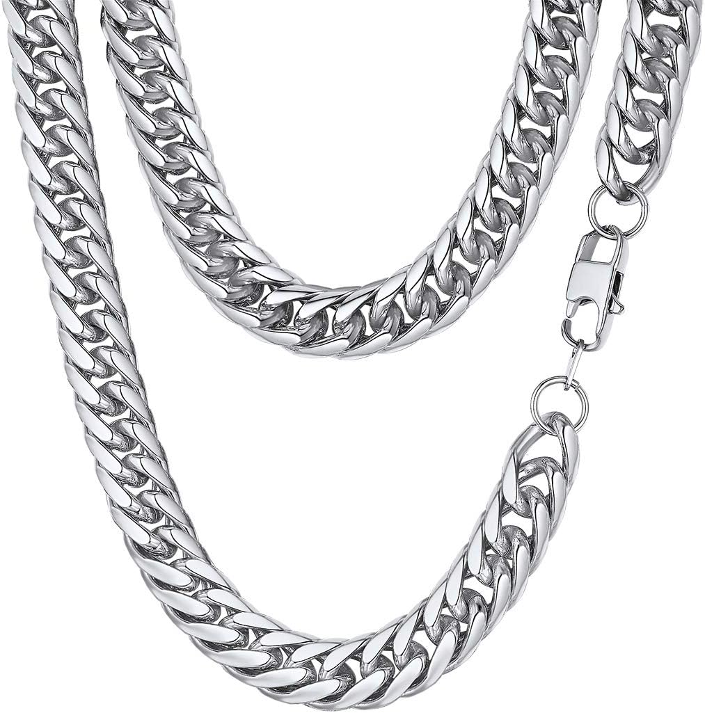 FindChic Men Curb Chain Necklace 18K Gold Plated/Stainless Steel/Black Chunky Double Tight Cuban Link Hip Hop Neck Chains for Men Boys 3.5MM/5MM/6MM/7MM/9MM/12MM 14''-30'' 8 Length Options (Send Gift Box)