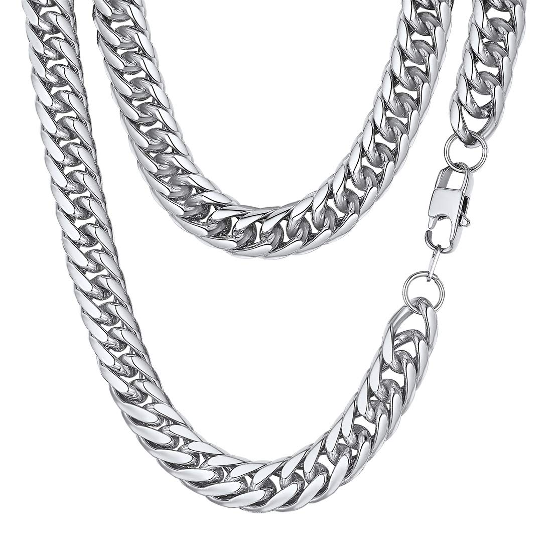 FindChicMen Curb Chain Necklace 18K Gold Plated/Stainless Steel/Black Chunky Double Tight Cuban Link Hip Hop Neck Chains for Men Boys 3.5MM/5MM/6MM/7MM/9MM/12MM 14''-30'' 8 Length Options (Send Gift Box)Recycled Claim Standard Blended