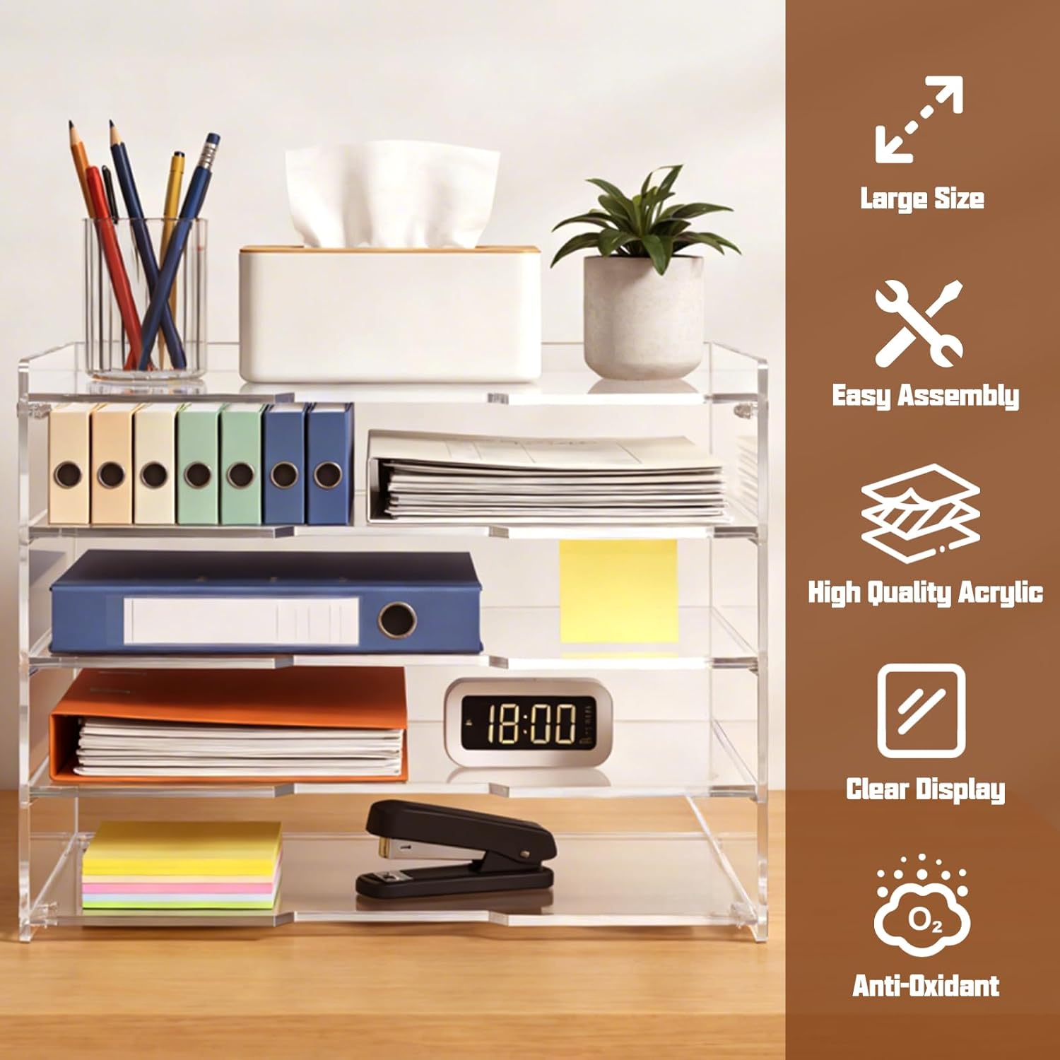 Leffis 5 Tier Acrylic Desk Paper Organizer, Clear Desk Organizer and Accessories Letter Tray for Papers, Documents, File Office Home Classroom Organization