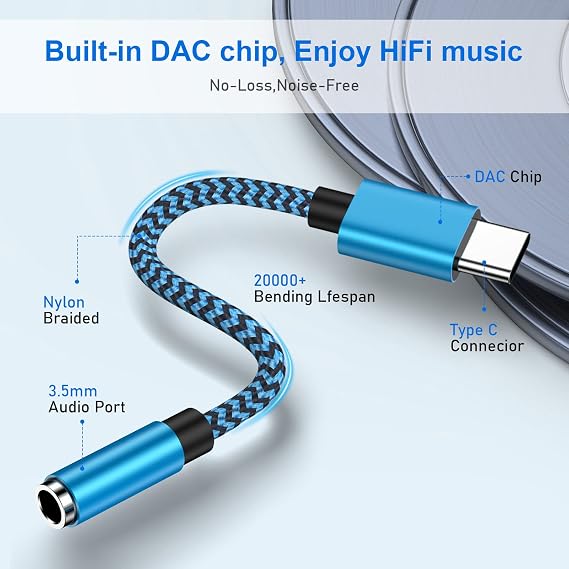 USB Type C to 3.5mm Headphone Jack Adapter 2-Pack USB C to Aux Female Audio