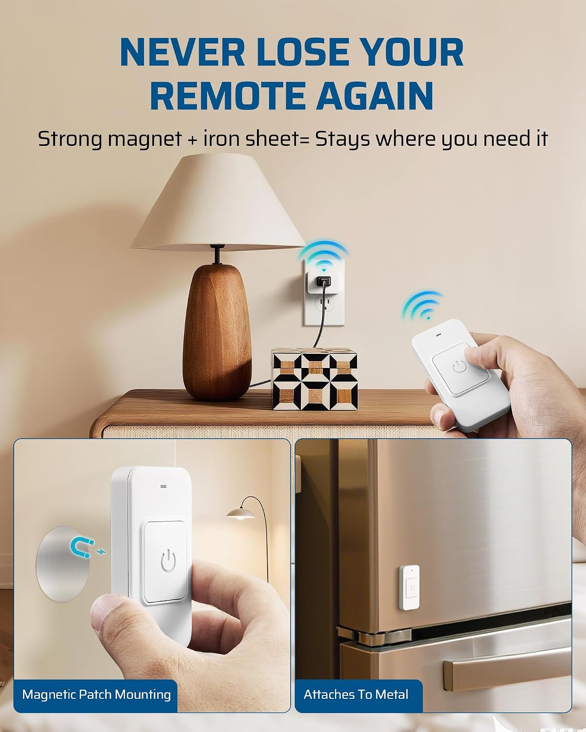 DEWENWILS Indoor Remote Control Outlet, One-Touch Control Big Single-Button | 15A/1875W, 100FT Range RF Signal, Magnetic Wall Switch, Wireless Remote Light Switch for Vacs, Lamp, White