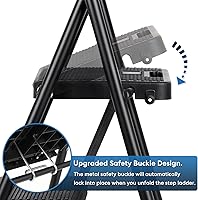Vista 2 de Escalera de 3 escalones, taburete plegable para adultos con pedal antideslizante ancho, escalera de acero resistente, ligera, cómoda empuñadura